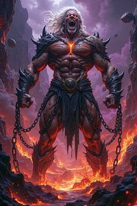 Dark Fantasy Wandbild: VORATHEN – Der gefangene Gigant des Bösen
