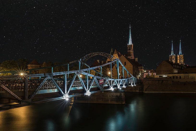 Tumski-Brücke bei Nacht - Breslau - Polen von Mart Houtman