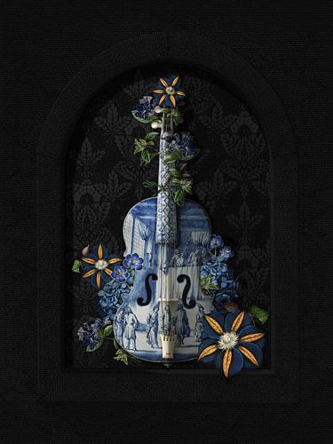 Delfter Blau Violine, Rijksmuseum verarbeitet mit Blumen in modernem Stillleben