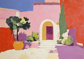 Une entrée de maison de style méditerranéen aux couleurs vives