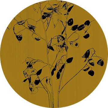 Botanische print judaspenning, oker geel (gezien bij vtwonen) van Joske Kempink