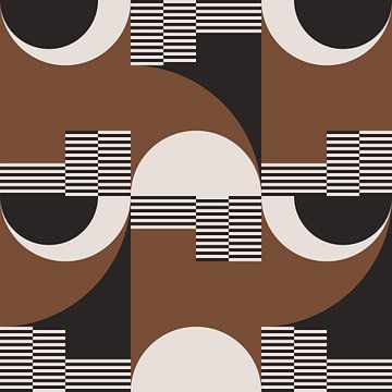 Retro Cirkels, Strepen in Bruin, Wit, Zwart. Moderne abstracte geometrische kunst nr. 5 van Dina Dankers