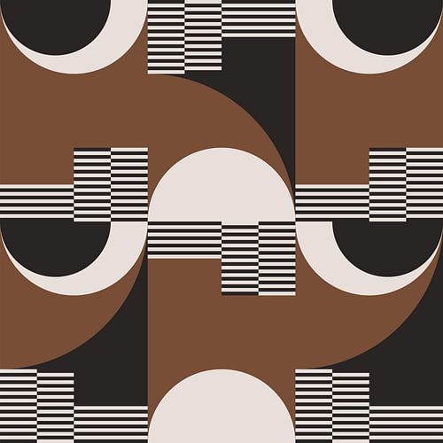 Cercles rétro, rayures en marron, blanc, noir. Art géométrique abstrait moderne n° 5