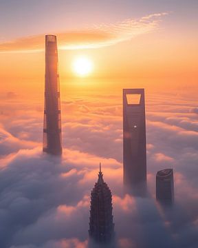 Lever de soleil à Shanghai sur fernlichtsicht