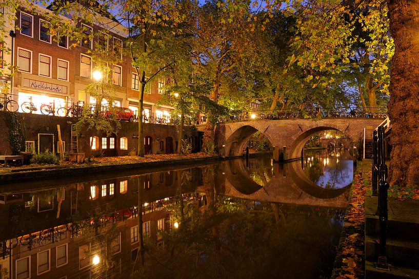 Oudegracht in Utrecht met de Weesbrug van Donker Utrecht