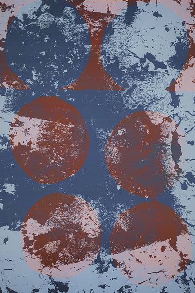 Modern abstract expressionism. Minimalist shapes in brown and blue by Dina Dankers