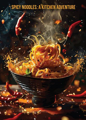 Poster met pittige noedels – Aziatische wanddecoratie, moderne keuken & -restaurantdecoratie