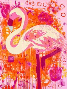 The flamingo with pink feathers