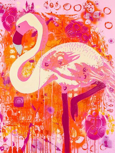 De flamingo met roze veren van Gabi Hampe