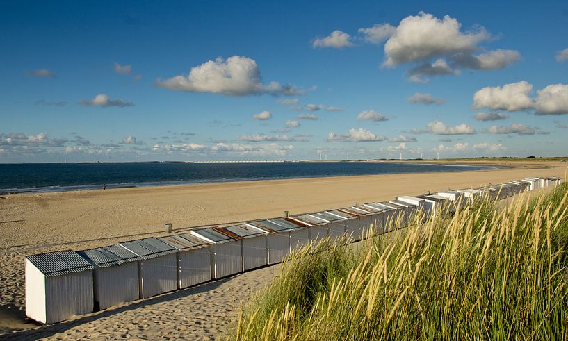 Beach huts on the beach near Vrouwenpolder by René Weijers