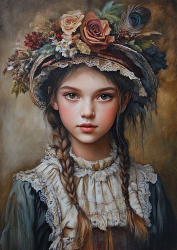 Mädchen mit geblümtem Hut Portrait