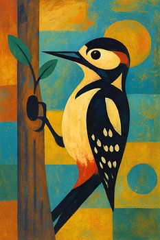 Woodpecker geometric painting.