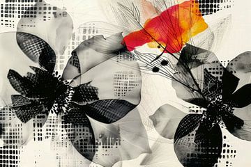 Abstract, zwart-wit met kleur, bloemen -3 van Joriali Abstract