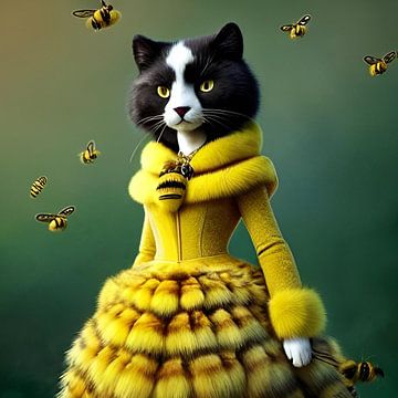 surrealistische katten met bijen