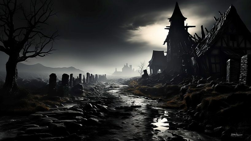 vieux bâtiment en noir et blanc avec une lumière dramatique par Gelissen Artworks