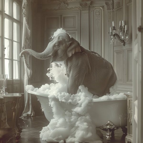 Elefant in der Wanne - Ein außergewöhnliches Badezimmer-Kunstwerk von Poster Art Shop