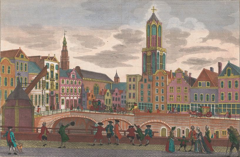 Blick auf den Vismarkt in Utrecht, gesehen in Richtung Rathaus und Domtoren, Georg Balthasar Probst. von Marieke de Koning