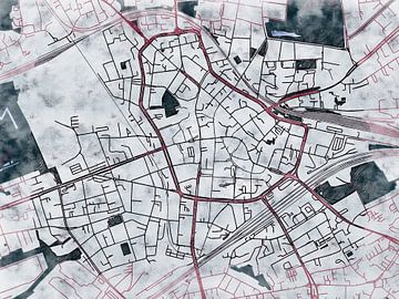 Kaart van Bochum centrum in de stijl 'White Winter' van Maporia