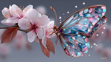 vlinder op bloem van Gelissen Artworks