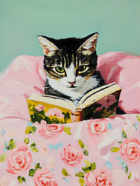 Süße Katze, die ein Buch liest von IamHomeStudio
