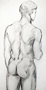 Tekening van een mannen rug. van Therese Brals