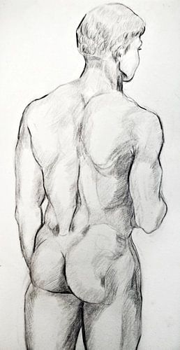 Drawing of a man's back.