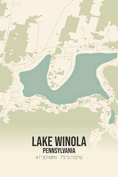 Vintage landkaart van Lake Winola (Pennsylvania), USA. van Rezona