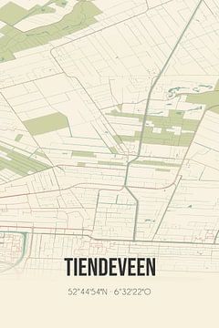 Vintage landkaart van Tiendeveen (Drenthe) van Rezona