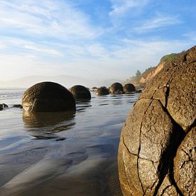 Close-Up van de boulders in Moeraki, Nieuw-Zeeland van J V