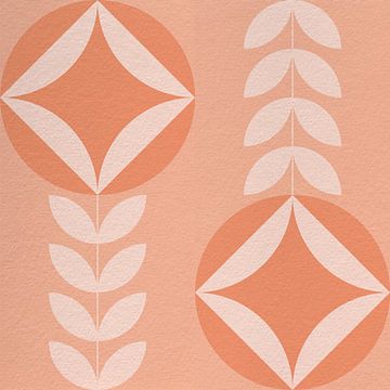 Retro Scandinavisch design geïnspireerde bloemen en bladeren in oranje en roze van Dina Dankers