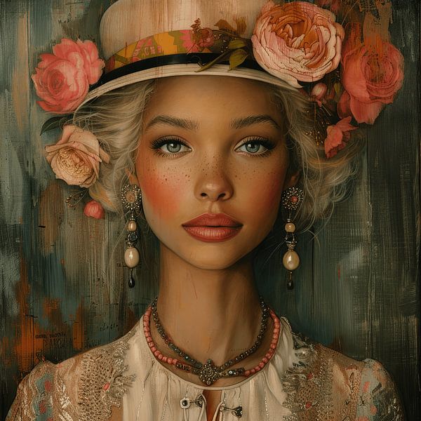 Modern portrait &quot;Flower girl&quot; by Carla Van Iersel