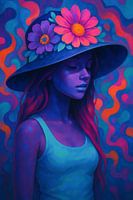 Femme avec un chapeau en forme de cœur