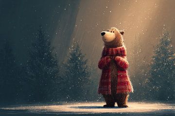 Ours en écharpe rouge Silence d'hiver dans la forêt sur Eva Lee
