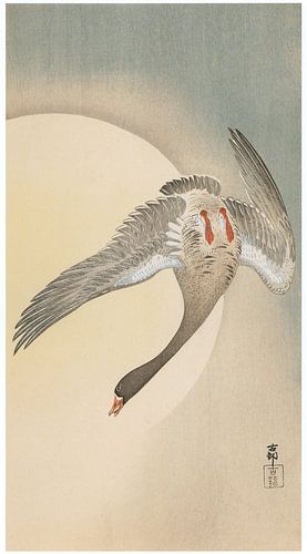 Ohara Koson - Witkopgans met maan (bewerkt)