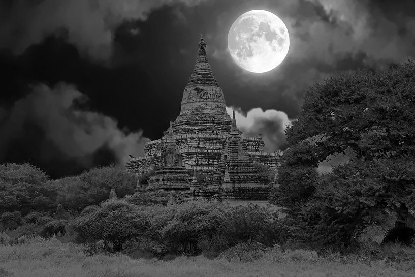Ancient temple at full moon in the landscape near Bagan Mayanmar Asia by Eye on You