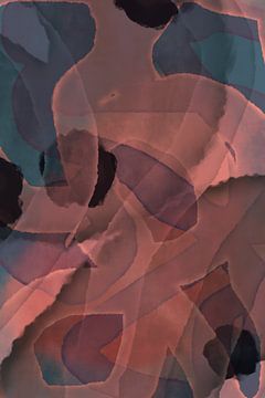 Roze terra en blauw. Modern abstract schilderij. van Dina Dankers