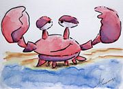 Mignonne illustration à l'aquarelle d'un crabe joyeux. Dessin humoristique pour une chambre d'enfant par Emiel de Lange Aperçu