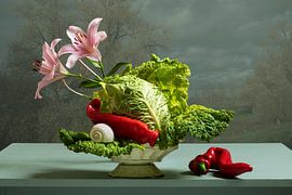 Still life Savoy cabbage and lily by Willy Sengers