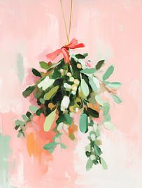 Mistletoe with Red Bow – Modern Christmas Art