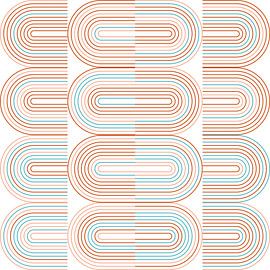 Retro industrial geometry  with  lines in pastel colors nr. 2 in blue, red, pink by Dina Dankers