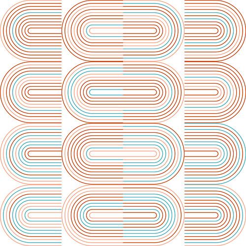 Géométrie industrielle rétro avec des lignes aux couleurs pastel n°2 en bleu, rouge, rose