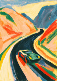 Sportwagen auf kurviger Bergstraße Expressionistisches Design