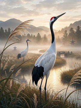 Japanese art traditional cranes