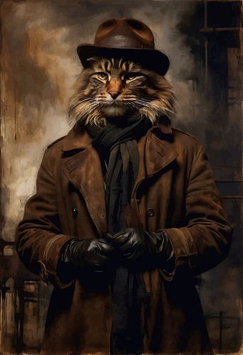 Kat in kleding uit de industriële revolutie Portret