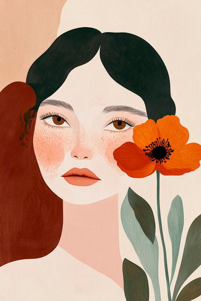 Frau mit Blume in sanften Farben von Poster Art Shop