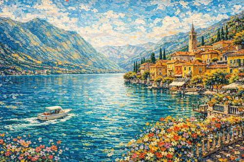 Het Comomeer in Italië, een impressionistisch schilderij.