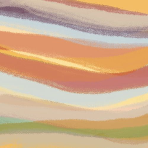 Modern abstract landschap. Penseelstreken in lichtblauw, groen, oker