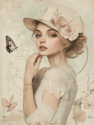 Portret in pastelkleuren, collage stijl