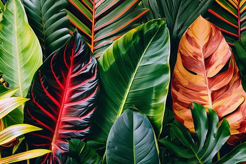 Levendige groene bladeren met kleurrijke accenten