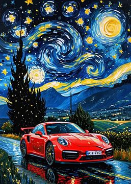 De rode Porsche 911 Turbo Sterrennacht van MIROKKU